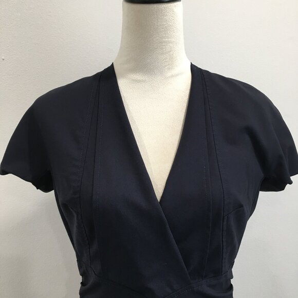 MM LAFLEUR Dark Blue Italian Wool Blend V Neck Short Sleeve Sheath/Shift Dress - Picture 7 of 14